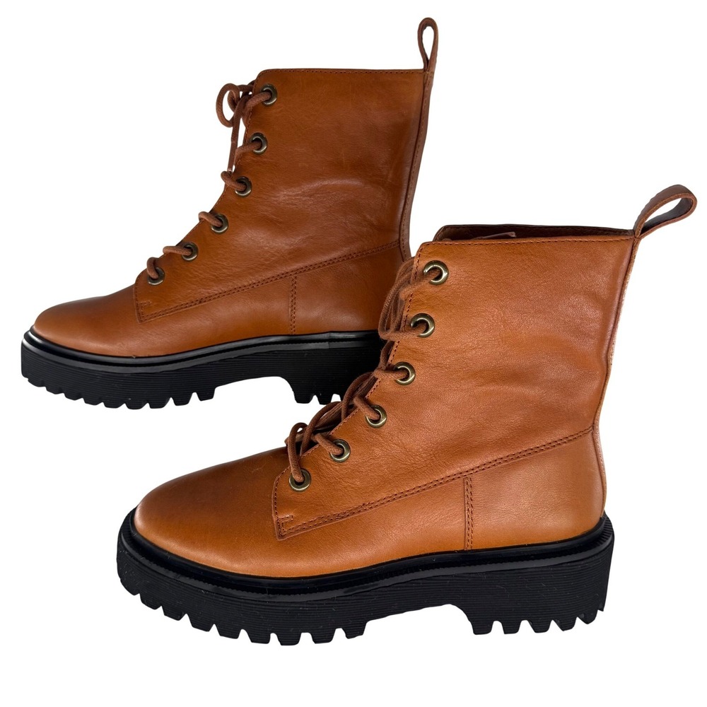 NEW Madewell Wythe Lace Up Boots English Saddle Leather Lug‎ Sole NG667 Women 7